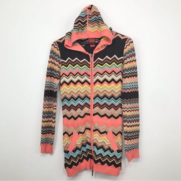 Missoni for Target Colorful Zigzag Full Zip Long Hooded Knit Cardigan Sweater - Picture 1 of 16
